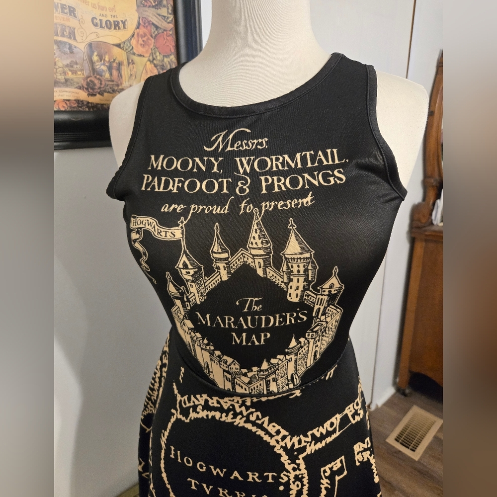 Warner Bros. Black and Gold Hogwarts Map Mini Dress - Picture 2 of 5